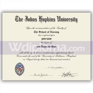 University Johns Hopkins diploma